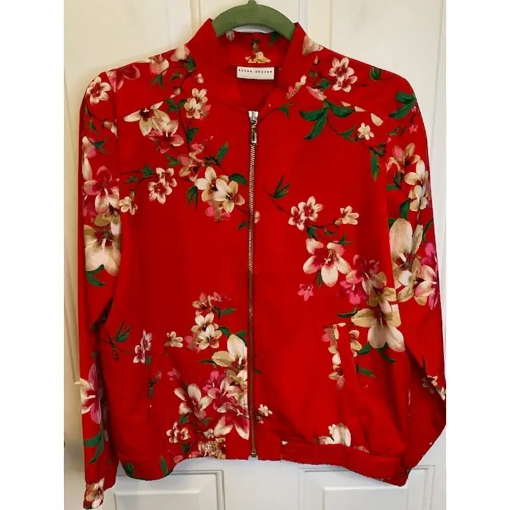 Susan Graver Sz XS Jacket Printed Peachskin Zip Front Bomber Long Sleeve Women's - Picture 7 of 7